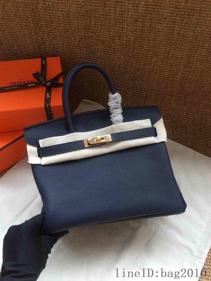 愛馬仕HERMES Birkin 鉑金包 深藍色 進口小牛皮 金銀扣 皮質細膩柔軟 時尚女手提包  tdher1128